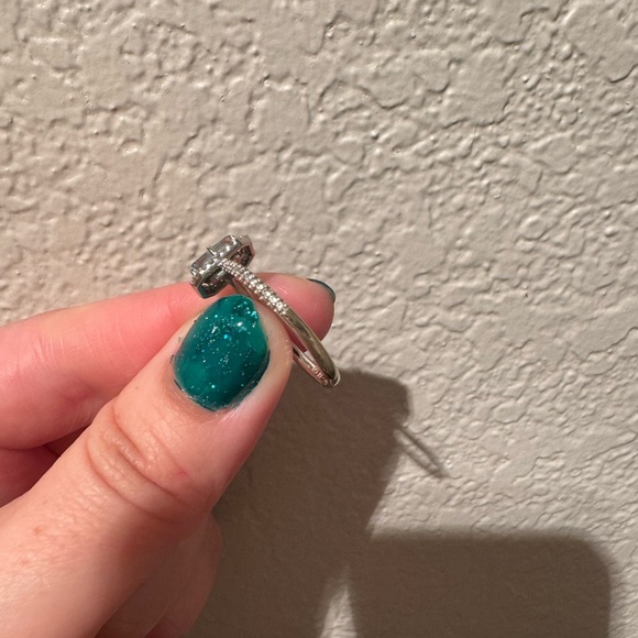 White Gold Aquamarine Ring w/ Diamond Halo and band - Picture 8 of 10